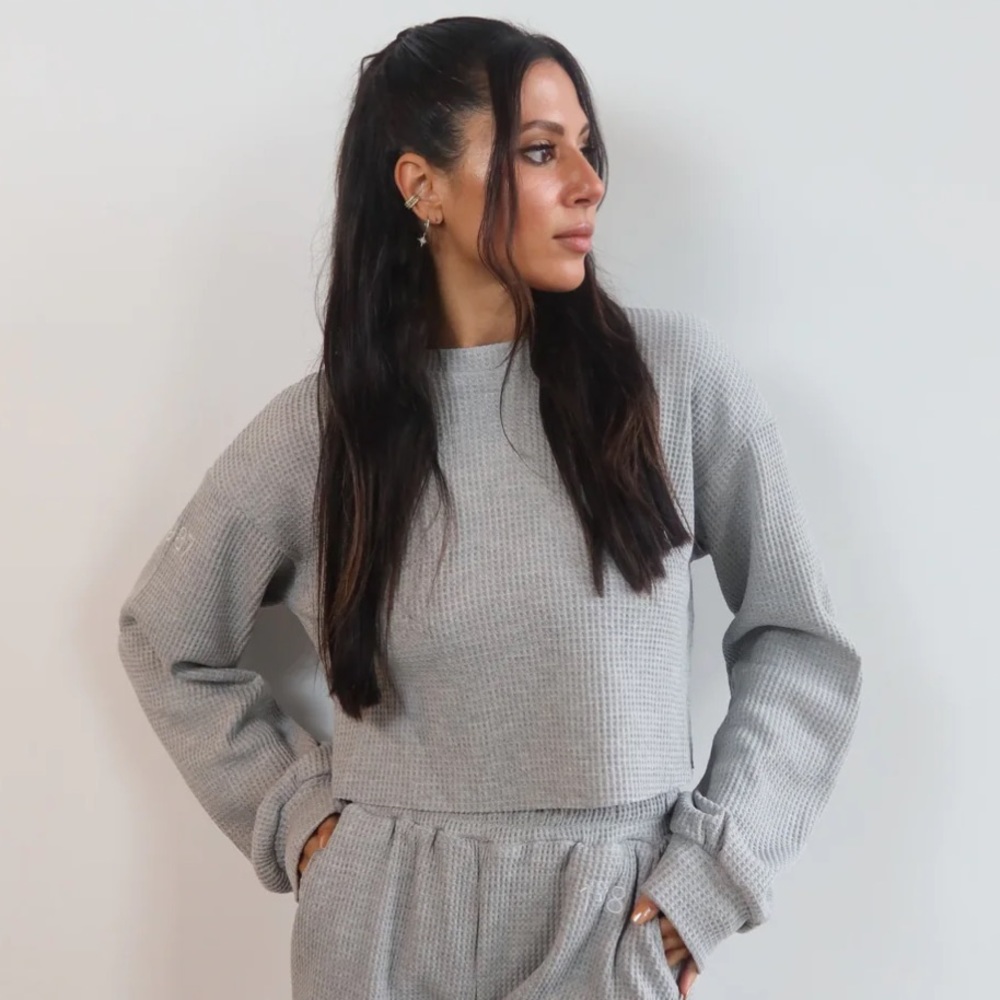 1987 West End Waffle Long Sleeve Crop Top in Brunch